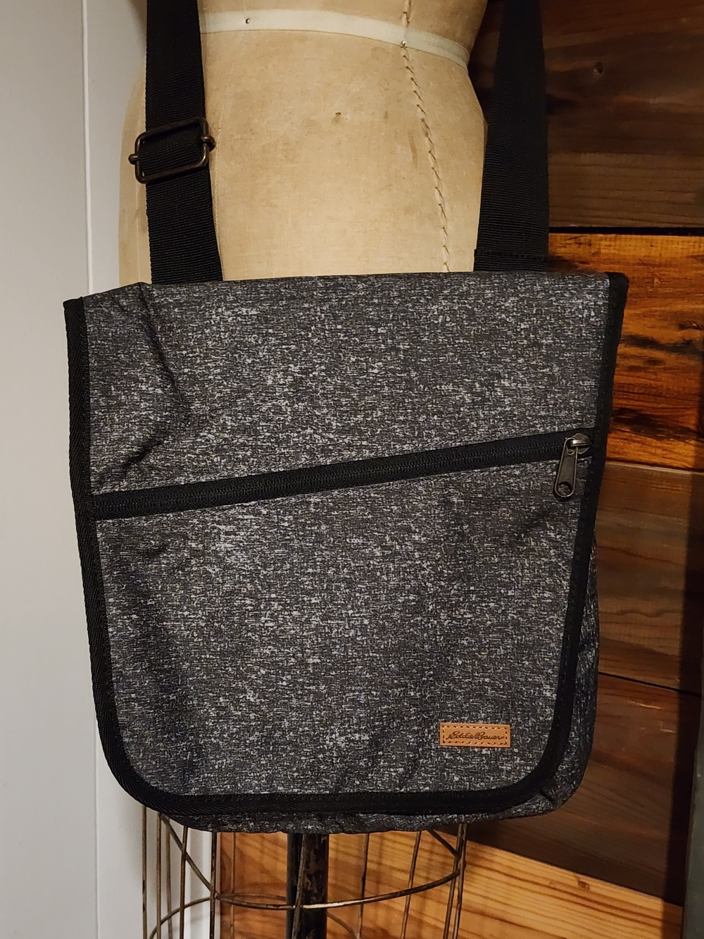 Eddie Bauer Gray Heather Messenger Bag with Black Trim